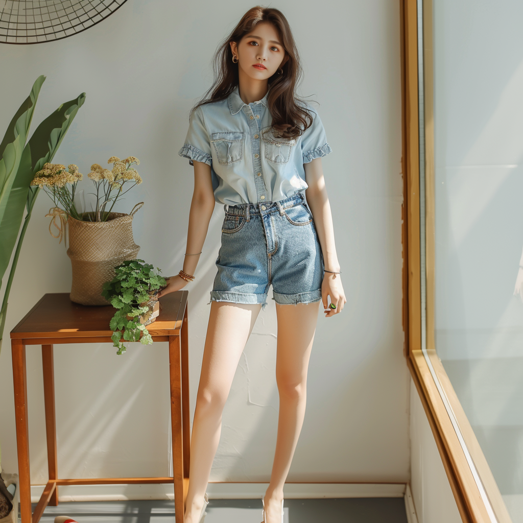 High waist denim shorts (sample)